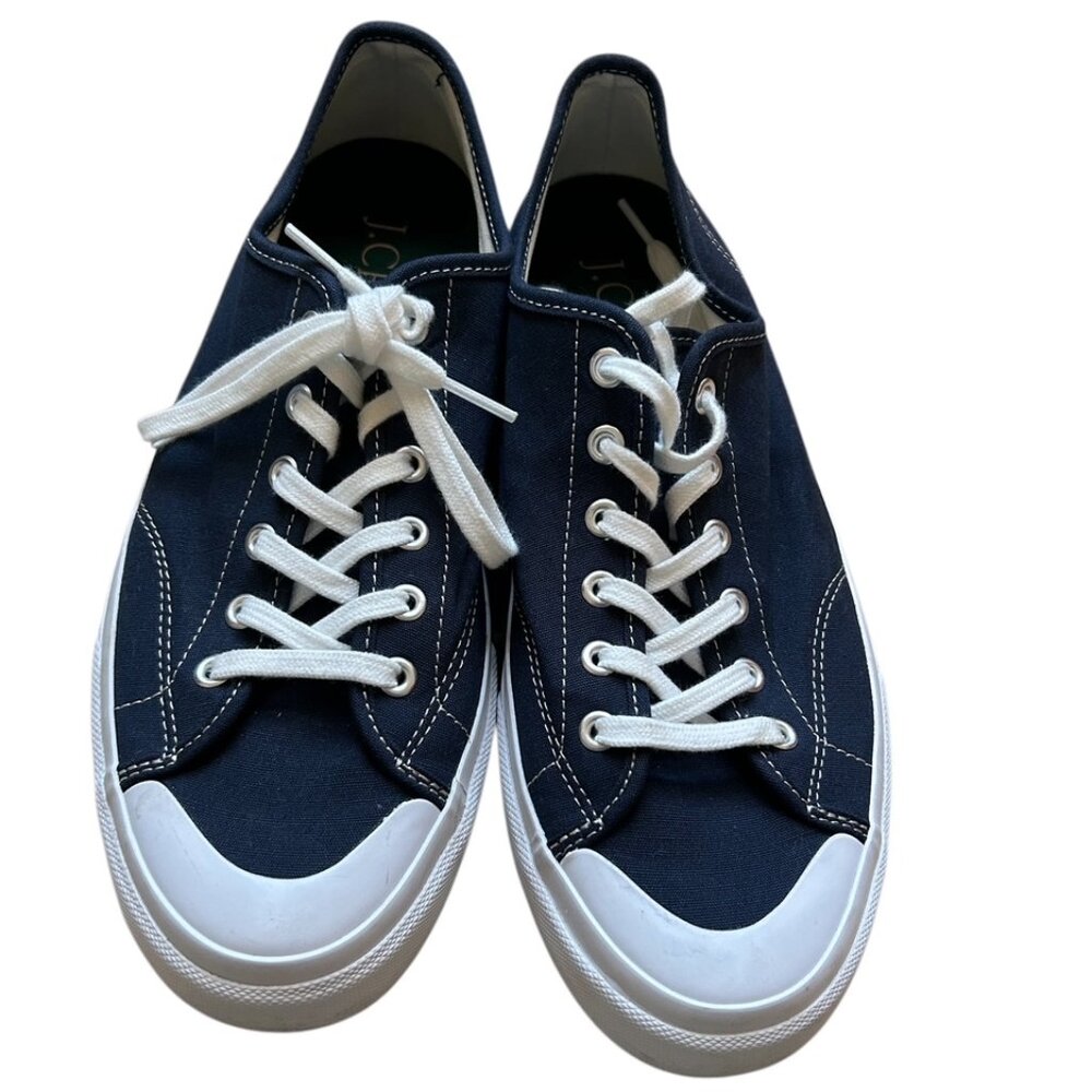 J. Crew Vulcanized Cape Court Sneakers Sz 9 Navy Canvas Rubber Cap Toe BH172